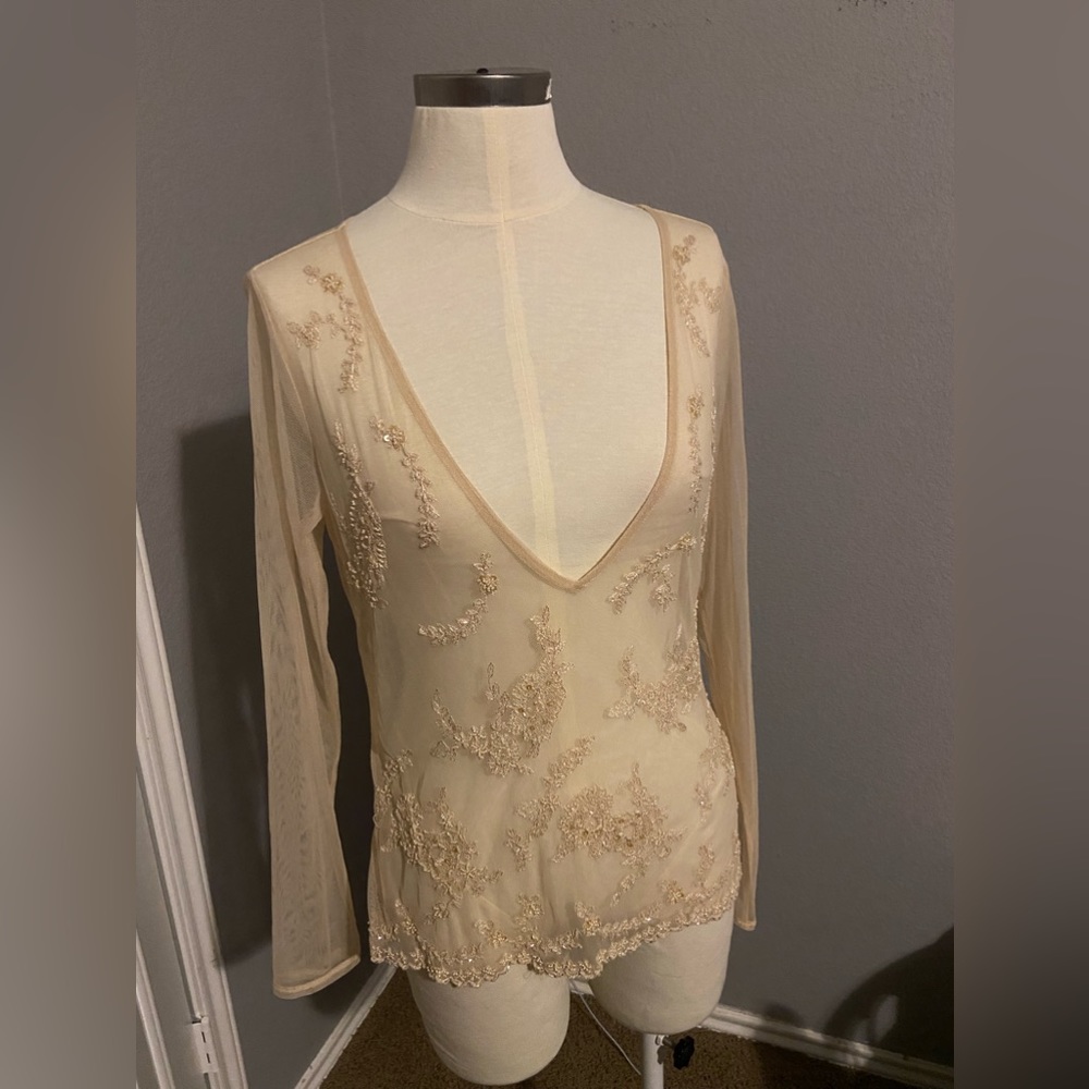 Sheer Sequined Long Sleeve Top - Large (worn only once)